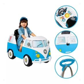 Carrinho Infantil a pedal com empurrador e aro protetor com cinto de segurança Azul Kombina Calesita