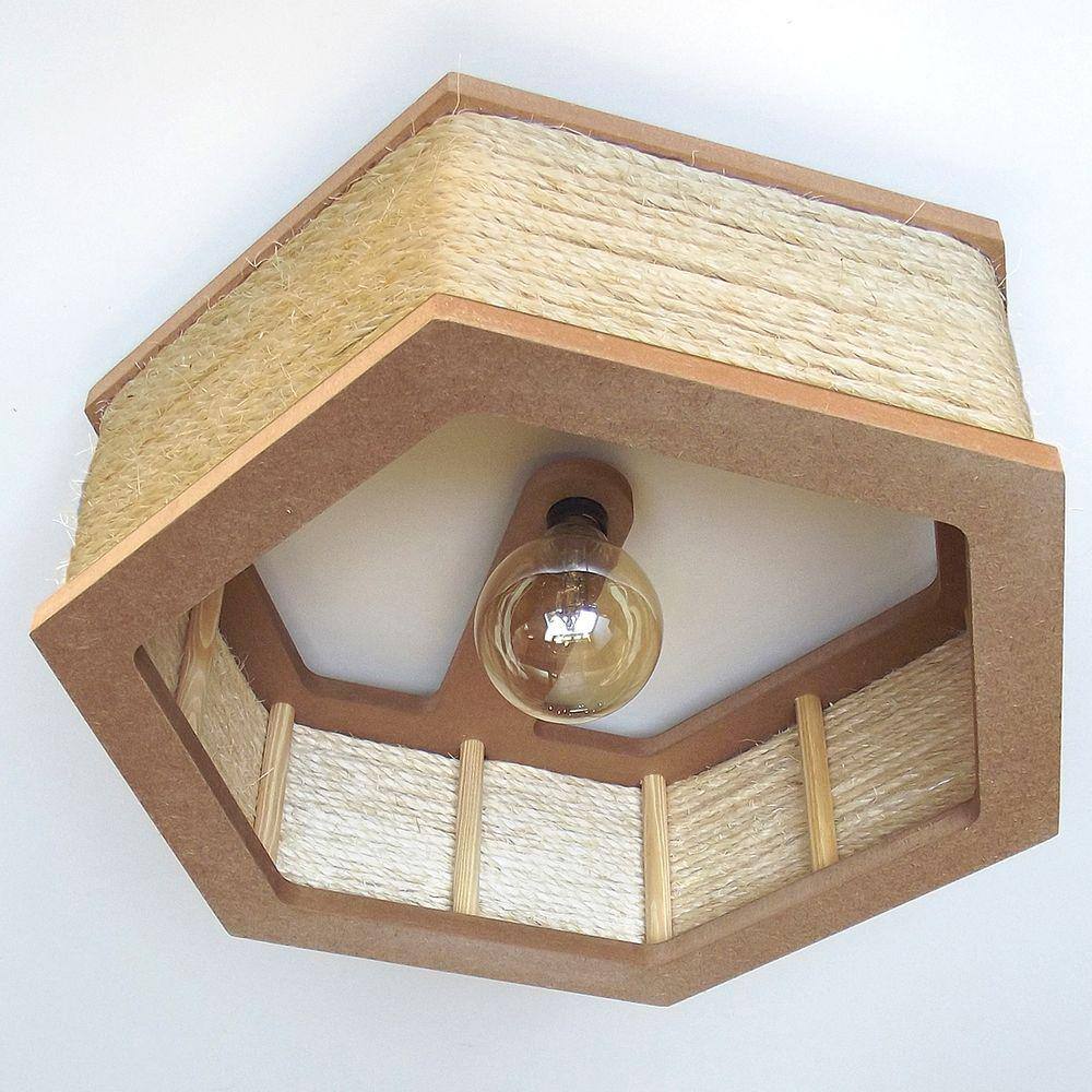 Luminária Lustre Pendente Rústico Retro Madeira Sisal 60cm