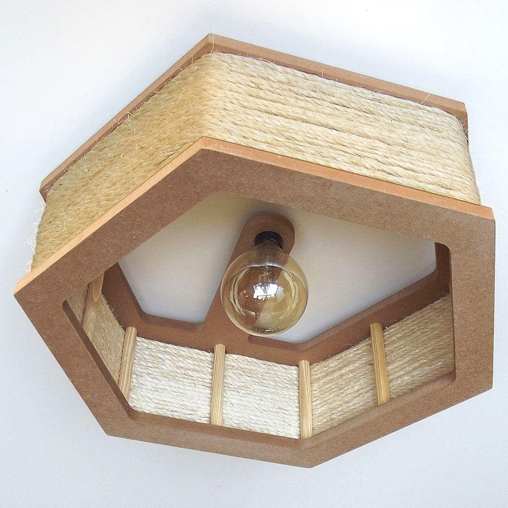 Luminária Lustre Pendente Rústico Retro Madeira Sisal 60cm