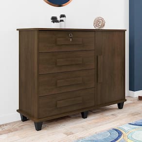 Cômoda De Madeira Rv 4 Gavetas/1 Porta Sapateira Noce