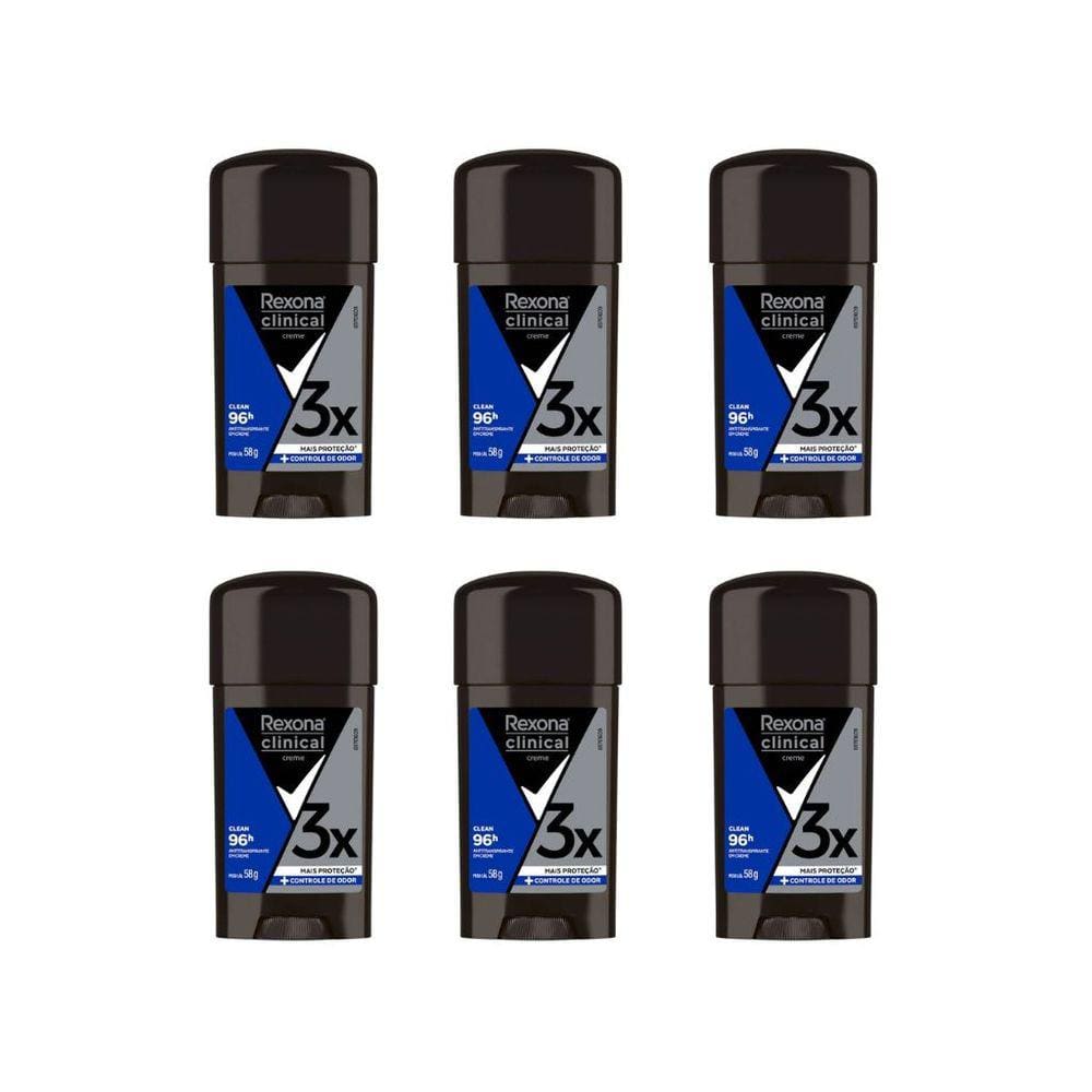 Desodorante Rexona Creme Clinical 58g Masculino Clean - 6un