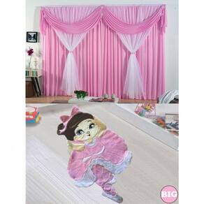 Kit Decoração P/ Quarto De Menina = Cortina Malha Jéssica + Tapete Pelucia Big Joaninha - Pink