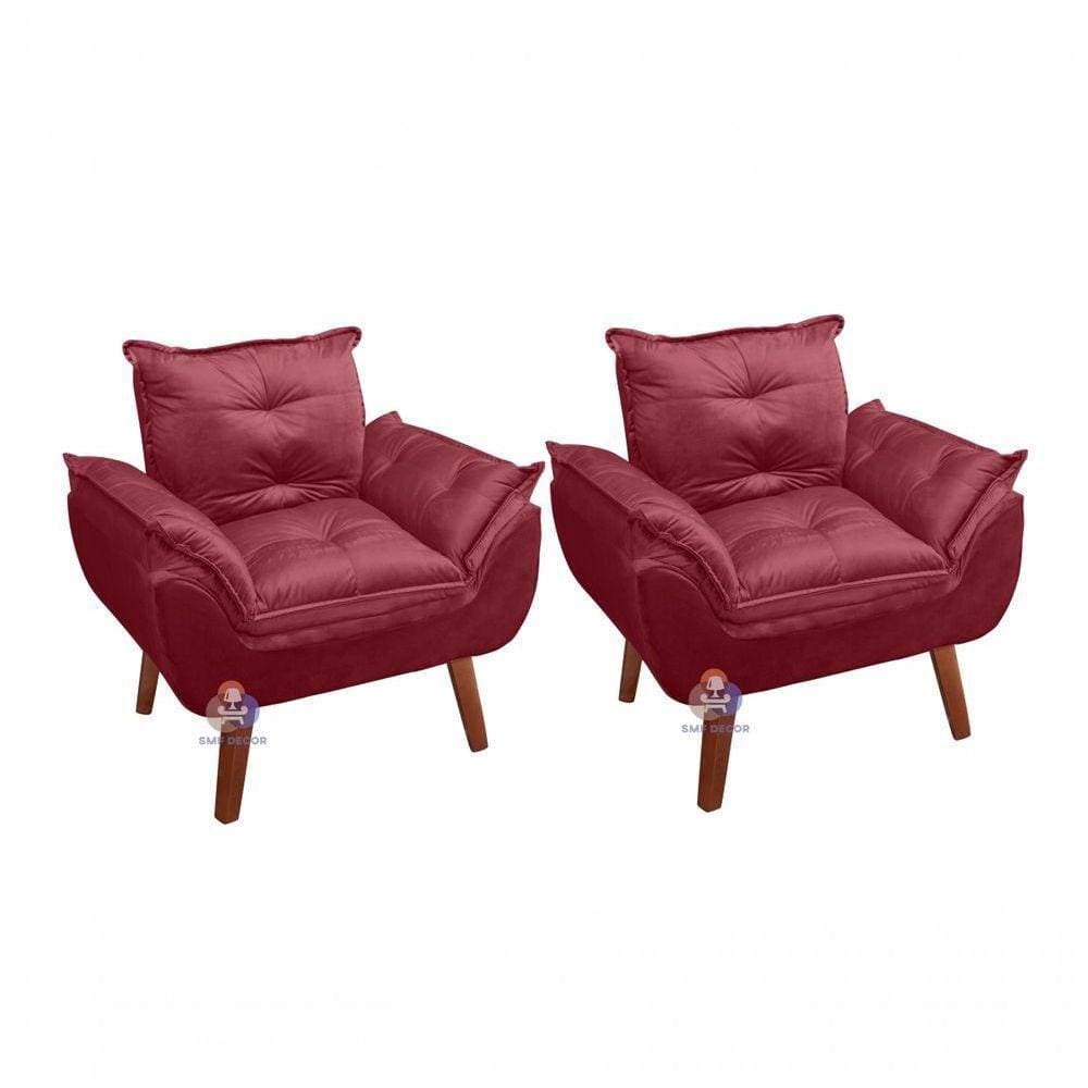Kit 02 Poltrona Opala Suede Bordô