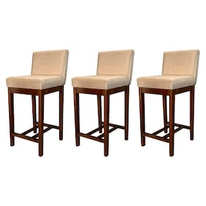 Kit 3 Banquetas Média Estofadas Lisboa Madeira Capuccino Suede Bege CCS