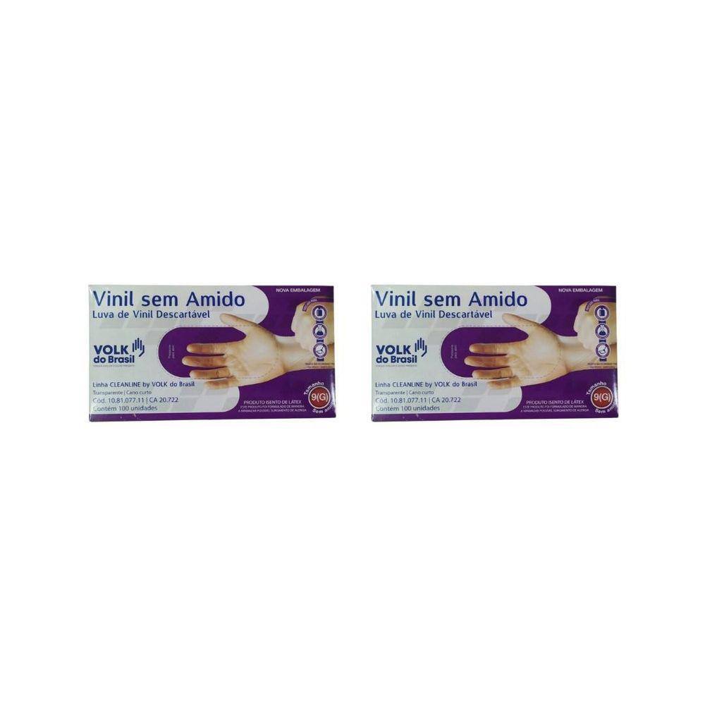 Luvas Vinil Volk Com 100Un Grande Sem Amido - Kit C/2Un