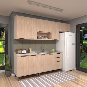 Cozinha Modulada Completa 5 Peças Com Balcões E Aéreos Sem Pia Stylo Luciane Móveis Cinammon-cumaru