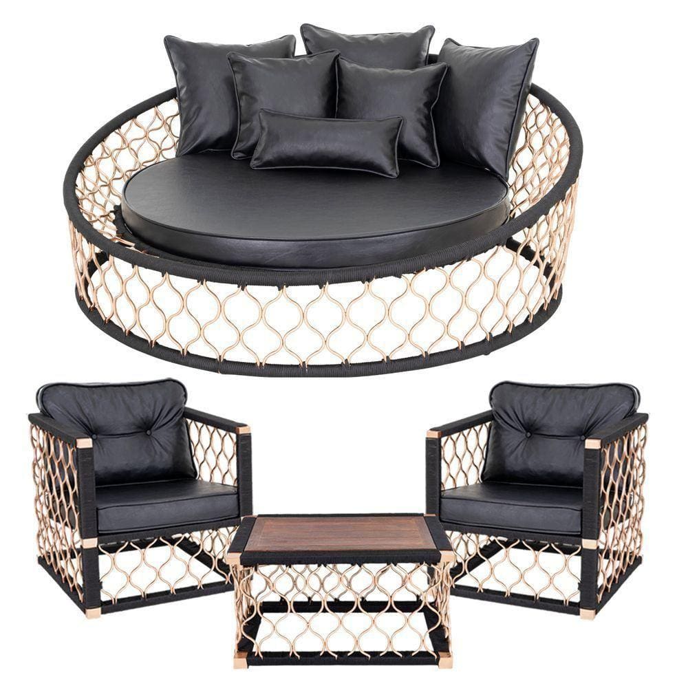 Combo Chaise 2 Poltronas Mesa Corda Náutica