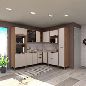 Cozinha Completa C 8 Peças Vidro Reflecta Tampos E Paneleiro Aspen Luciane Móveis Vanilla-beige