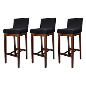 Kit 3 Banquetas Estofadas Alta Lisboa Madeira Capuccino Suede Preto CCS