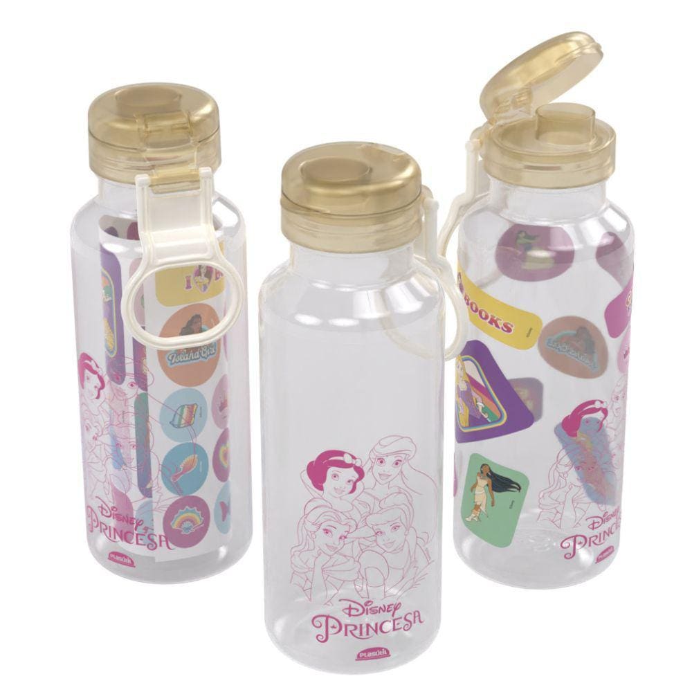 Garrafa infantil Princesas Fun com adesivos 600ml Plasutil ref. 16688