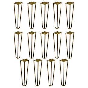 Kit 14 Pés De Metal 25 Cm Harpin Legs Rack E Puffs Dourado