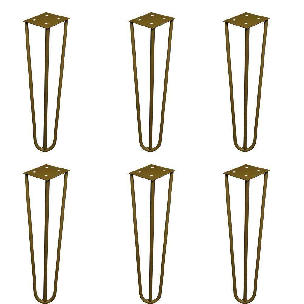 Kit 6 Pés De Metal 25 Cm Hairpin Legs Rack E Puffs Dourado