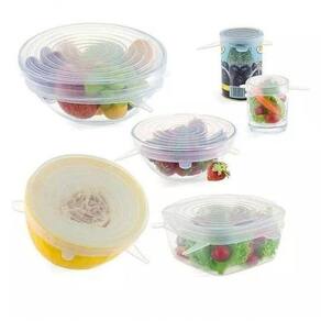 Kit 6 Tampas De Silicone Reutilizável Universal Elástica Multiuso Transparente