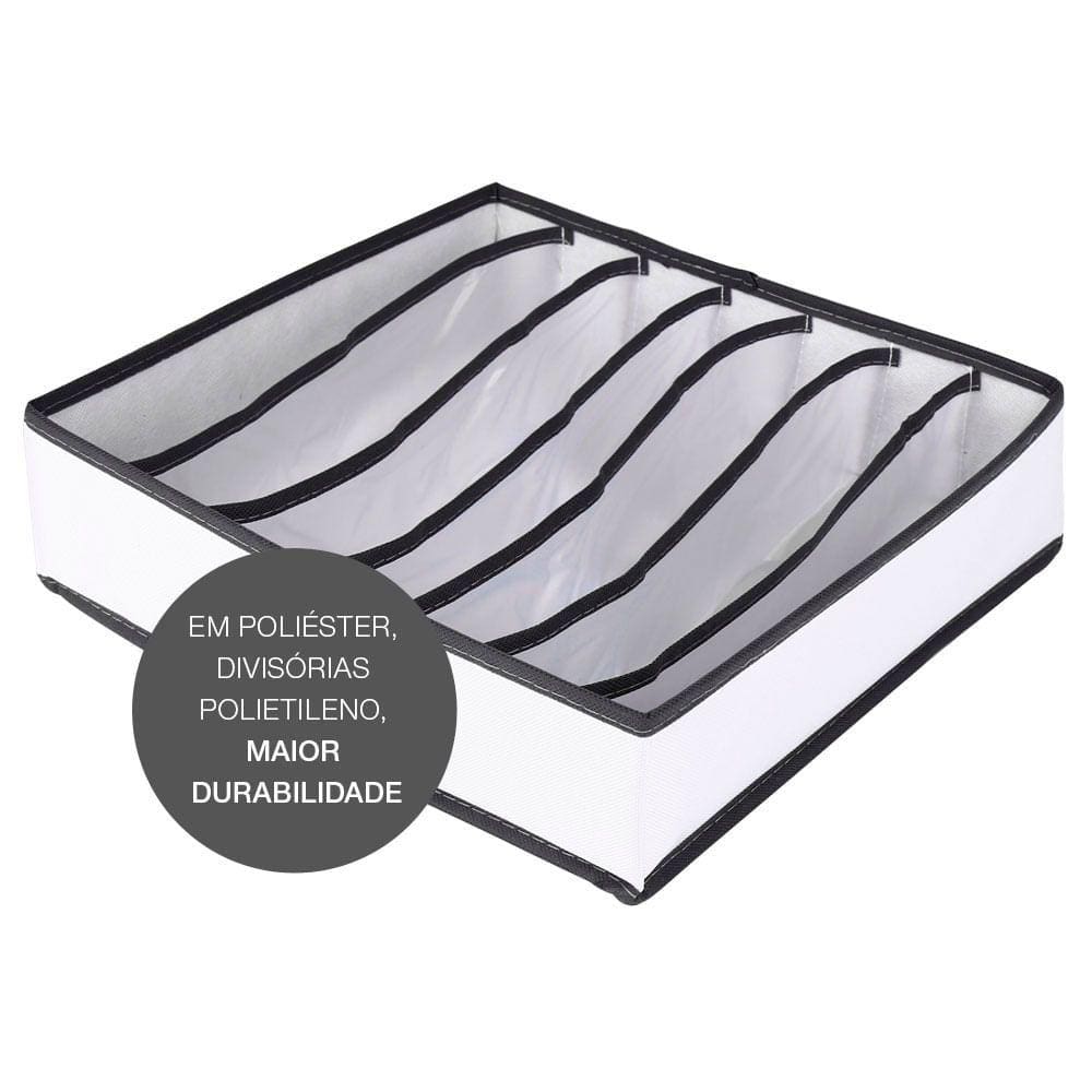 Organizador De Gaveta Calcinha Cueca Sutiã Meia Vizapi Un Exclusive 7 Divisórias 33x31 Cm Branco Cinza