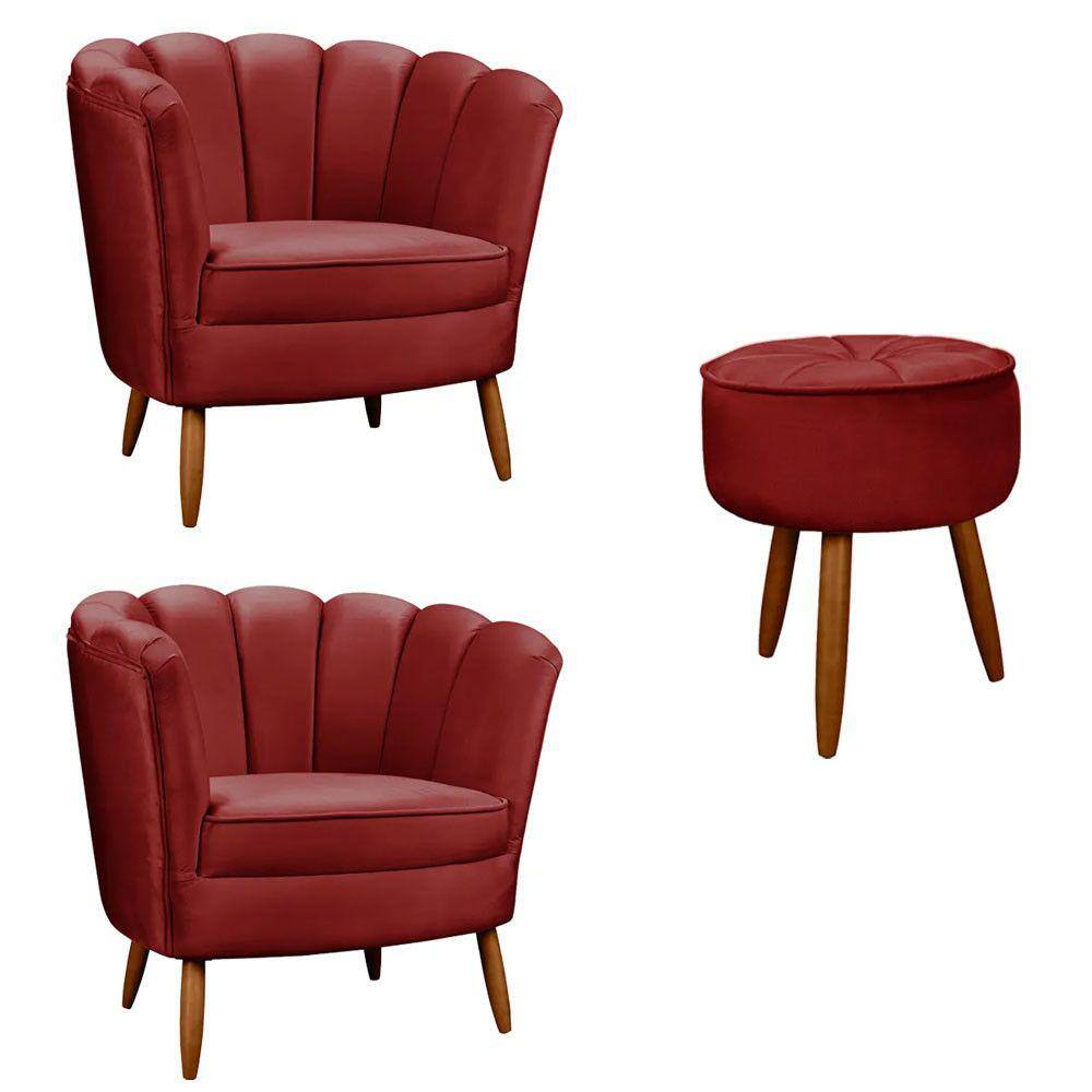 Kit 2 Poltronas Decorativas Ariel + Puff Redondo Shop das Cabeceiras