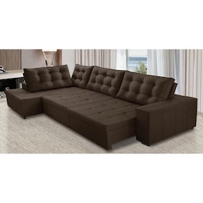Sofá de Canto Retrátil e Reclinável com Molas 3,40x2,00 LE Jacke Suede Marrom Madelina Decor