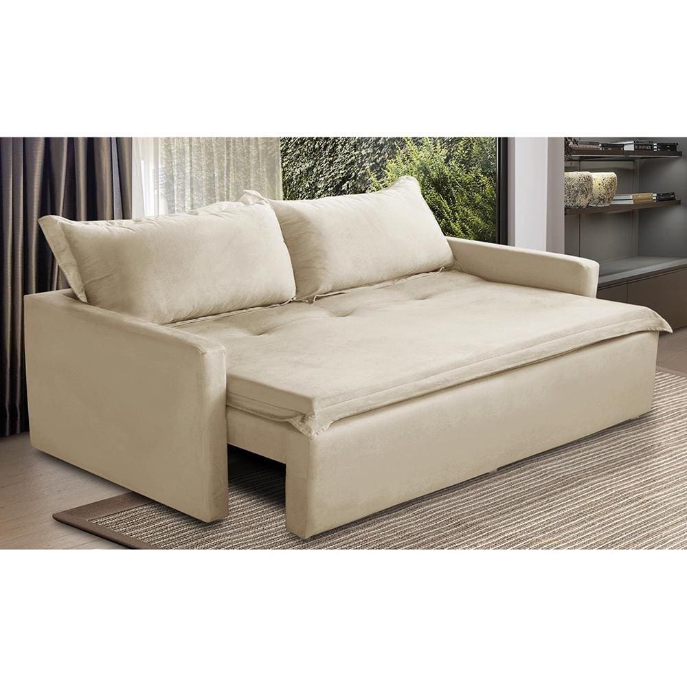 Sofá Sem Caixa Retrátil e Reclinável 2,00m com Molas Luzia Suede Bege Madelina Decor