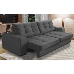 Sofá Retrátil e Reclinável 2 lugares 2,50m com Molas Giovana Suede Cinza Madelina Decor