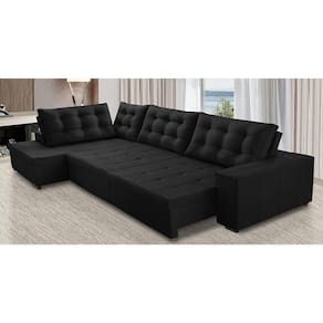 Sofá de Canto Retrátil e Reclinável com Molas 3,40x2,00 LE Jacke Suede Preto Madelina Decor