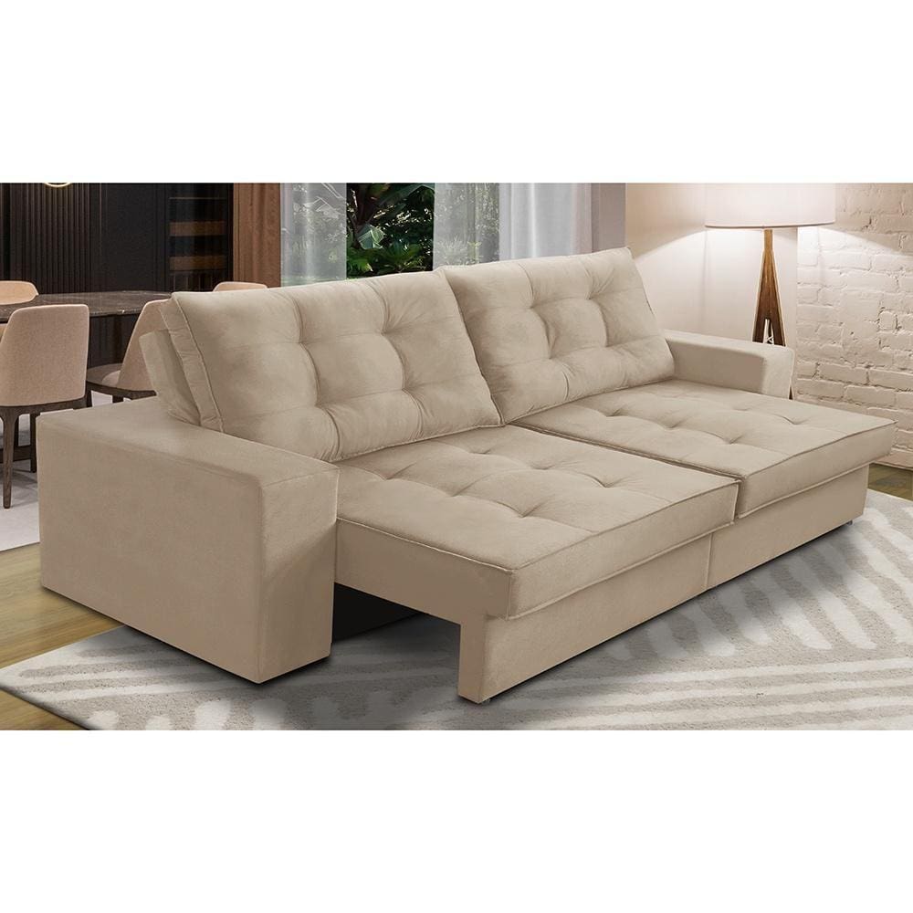Sofá Retrátil e Reclinável 2 lugares 1,70m com Molas Giovana Suede Bege Madelina Decor