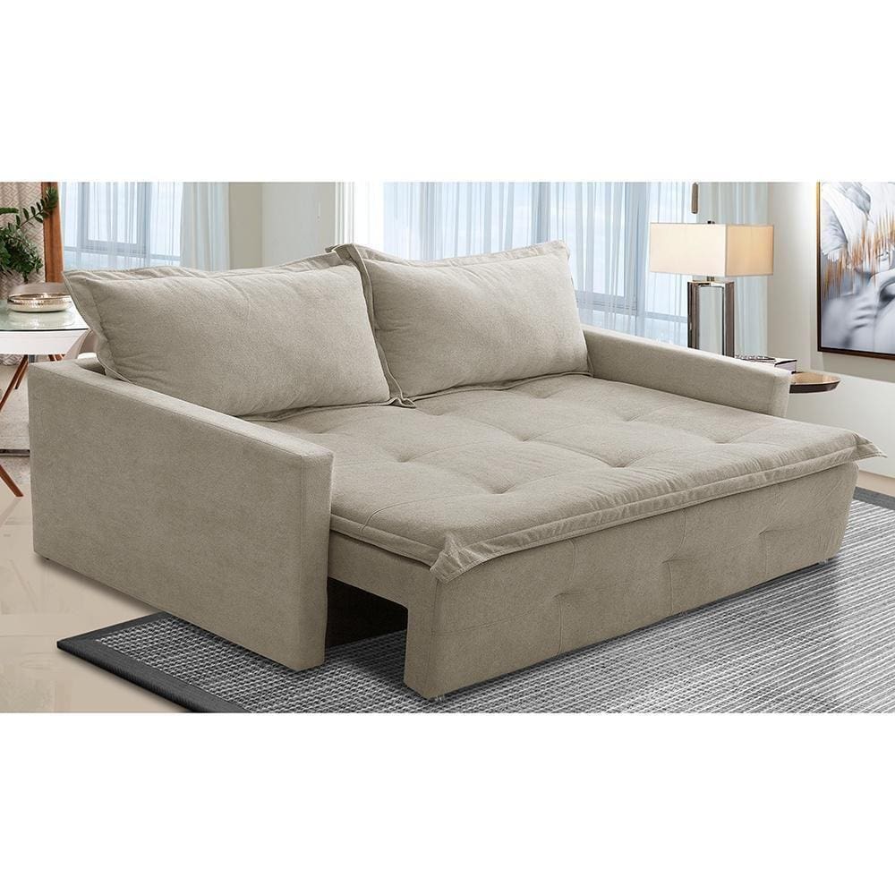 Sofá Sem Caixa Retrátil e Reclinável 1,65m com Molas Bianca Boucle Bege Madelina Decor