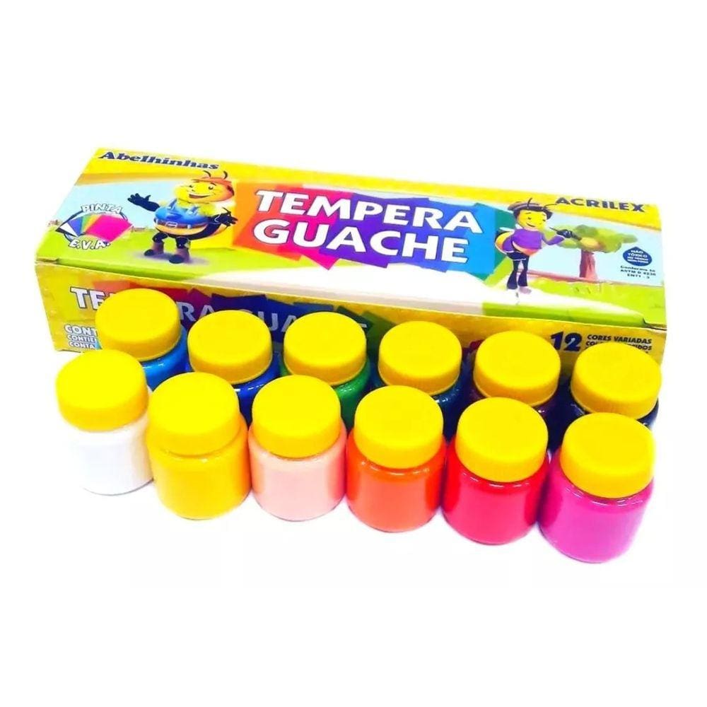 Tinta Tempera Guache Acrilex Com 12 Potes De Cores 15 Ml