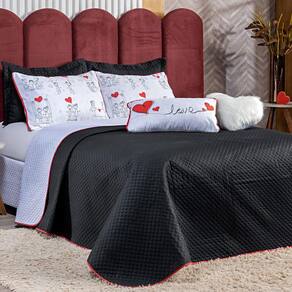Kit Cobre Leito Coração Love Preto/Branco Dupla Face com Almofadas QUEEN 07 Peças
