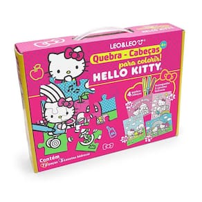 Quebra-Cabeça 4 Em 1 Hello Kitty Leo&Leo Para Colorir 72 Peças e 3 Hidrocor