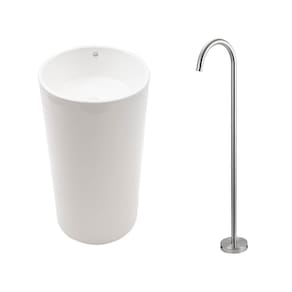 Kit Cuba de Piso para Banheiro Espinélio e Misturador de Piso Timonha - Branco e Prata Escovado