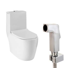 Kit Vaso Sanitário Monobloco Amazonita e Ducha Higiênica para Banheiro Jacuí - Branco e Prata