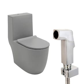 Kit Vaso Sanitário Monobloco Amazonita e Ducha Higiênica para Banheiro Jacuí - Cinza e Prata