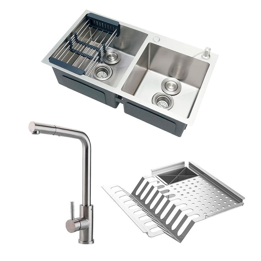 Kit Cuba para Cozinha com Escorredor Awá e Torneira Misturador Monocomando Extensível Gurupi - Prata