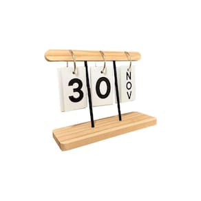 Calendário Mesa Base Madeira Permanente Argolas Cartões Dia