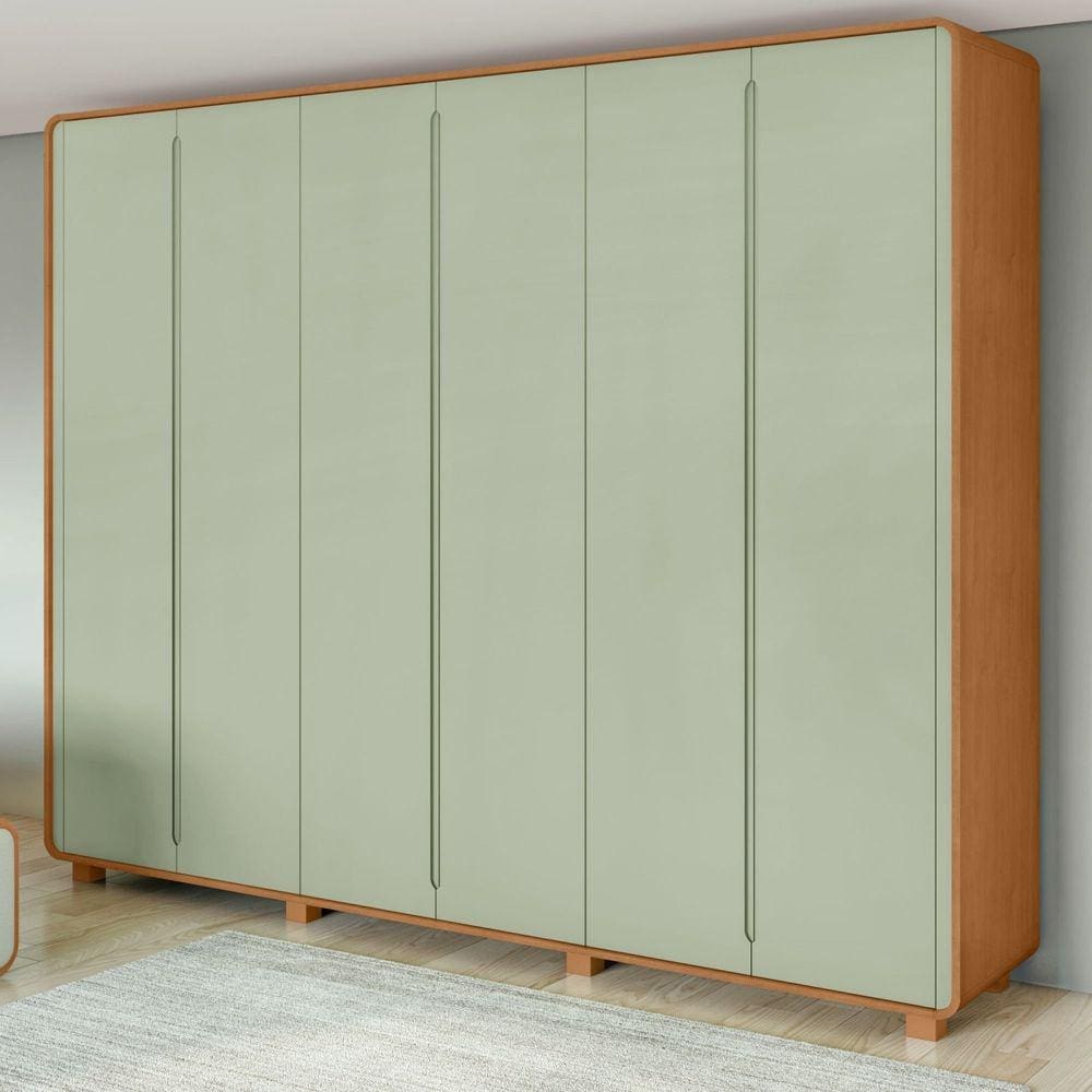 Guarda-roupa Casal Loop 6 Portas com Pés Amendoa Clean/Salvia