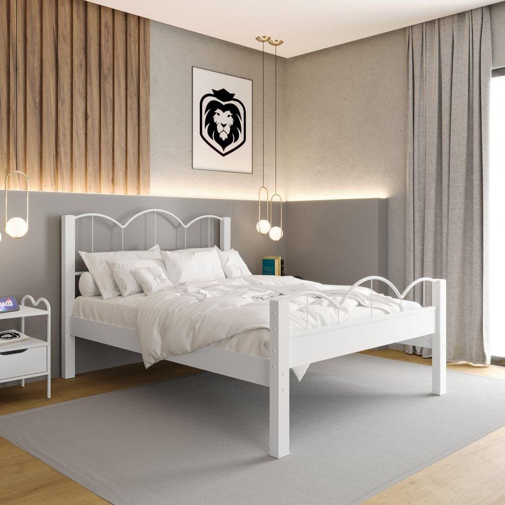 Cama de Casal em Mdf 151x202cm Oasis 138 Branco/Branco