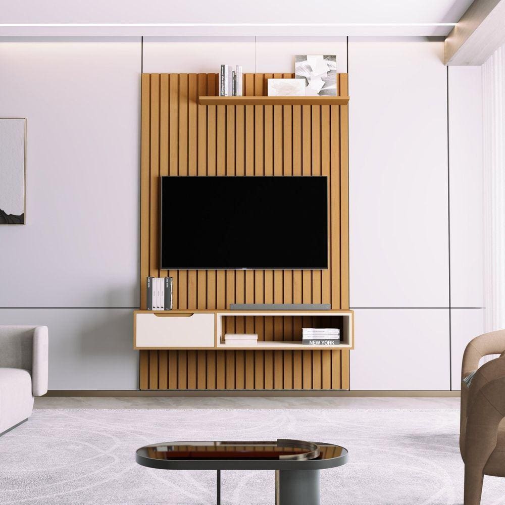 Painel para Tv até 58 Polegadas Ripado Tucumã 1.4 Marrom/Pérola