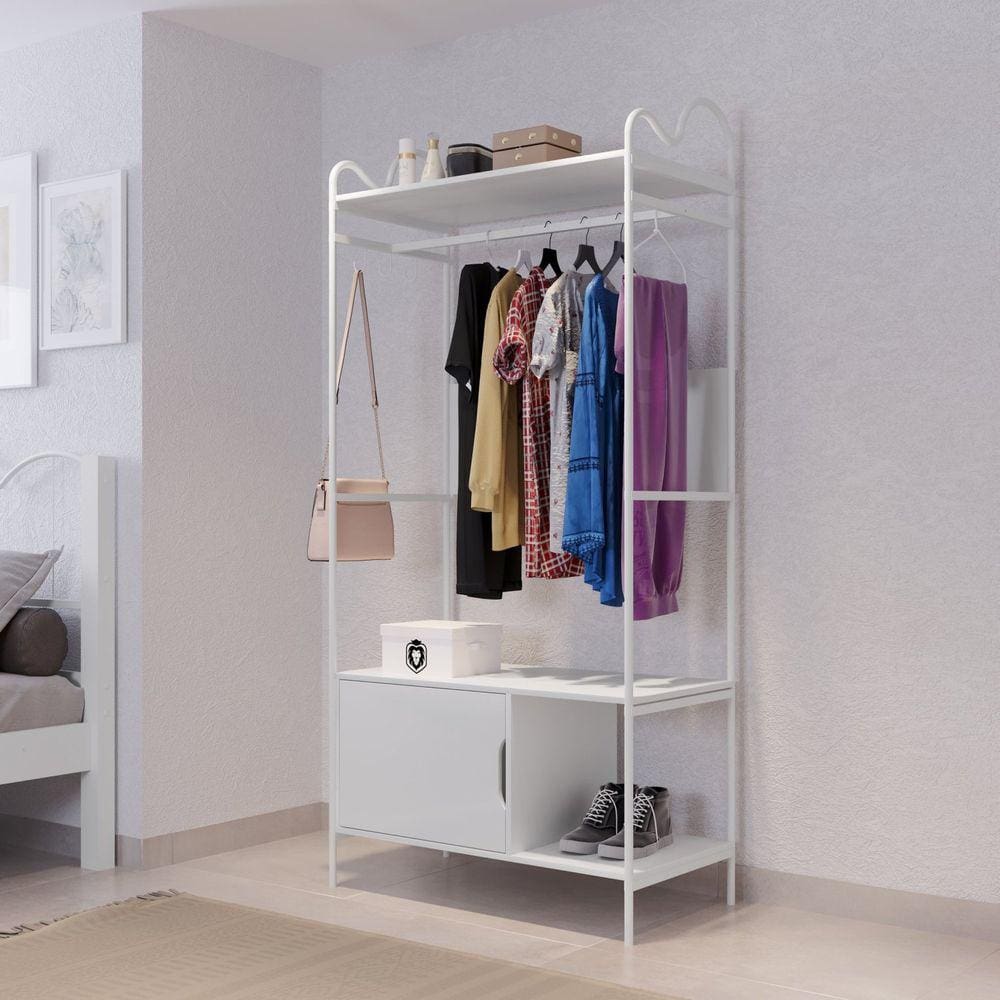Closet Aberto em Mdf 1 Porta 90x192cm Oasis Branco/Branco