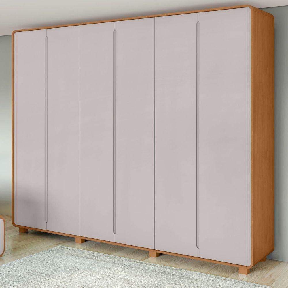 Guarda-roupa Casal Loop 6 Portas com Pés Amêndoa Clean/Off White