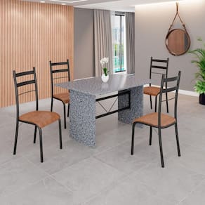 Conjunto Sala de Jantar Mesa Retangular 120x75cm Tampo Granito Ocre 4 Cadeiras Marselha C. Marrom / Preto Fosco