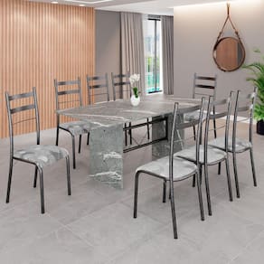 Conjunto Sala de Jantar Mesa Retangular 180x75cm Tampo Granito Topázio 8 Cadeiras Marselha Paraopeba / Mart Prata