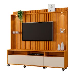 Estante Home Ripado Absoluto Para Tv Até 65 Polegadas -2 Portas e Nicho com Leds -Rodizio -Carmolar