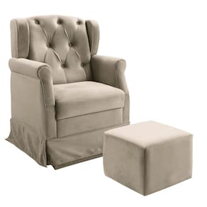 Poltrona Cadeira de Amamentação Ternura Balanço e Puff Suede Bege Shop das Cabeceiras