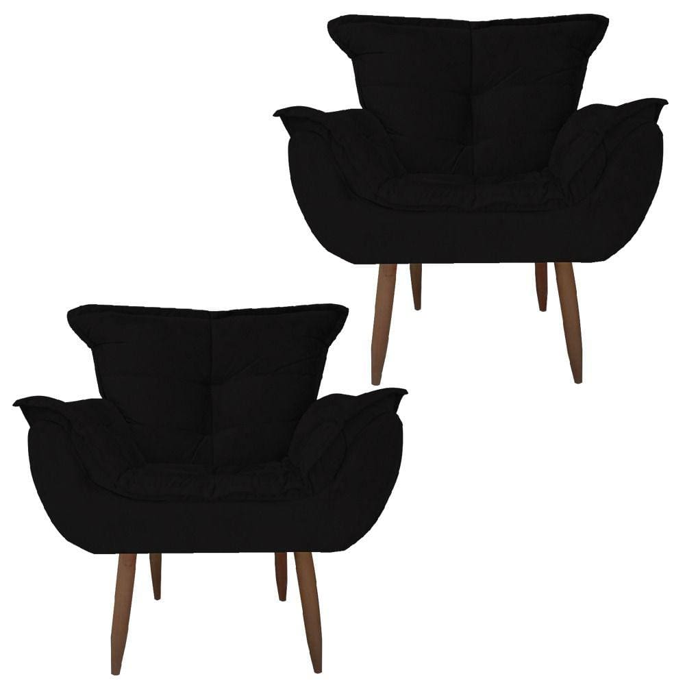 Kit 2 Poltronas Opala Decorativa Amamentação Sala Quarto Escritorio	 Preto