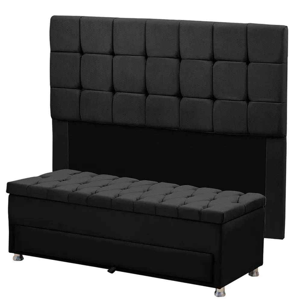 Conjunto Cabeceira Julia + Calçadeira Munique 195cm Veludo Shop das Cabeceiras
