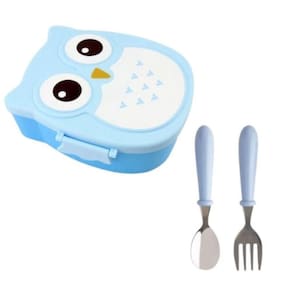 Kit Lancheira Marmita Coruja C/ Estojo Aço Inox Colher Garfo
