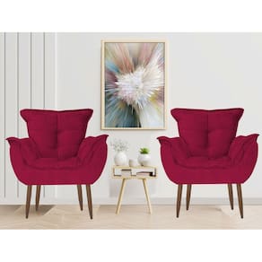 Kit 2 Poltronas Opala Decorativa Sala Quarto Escritorio Vermelho