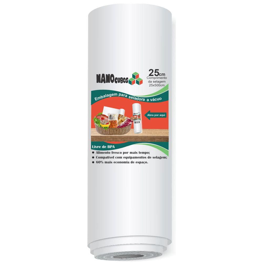 Kit 10 Rolos Nanocubos 25X500 Sacos Ranhura Seladora Vácuo