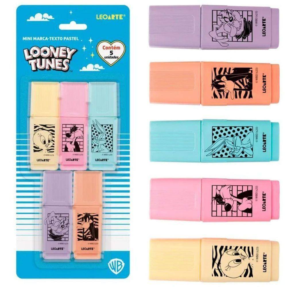Mini Marca Texto Pastel - Looney Tunes - 5 Cores - Leo & Leo