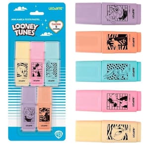 Mini Marca Texto Pastel - Looney Tunes - 5 Cores - Leo & Leo