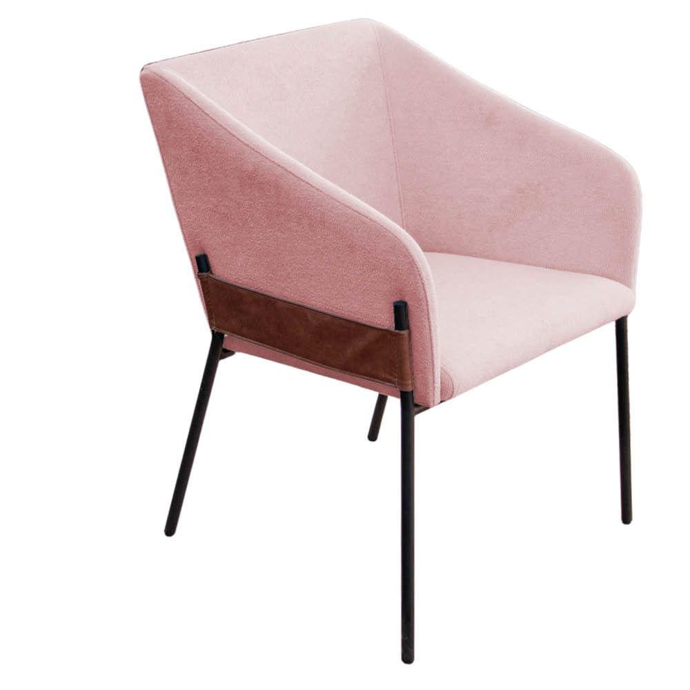 Poltrona Decorativa Jobim Pés De Ferro Preta Bouclé Rosê - Montanaris Decor